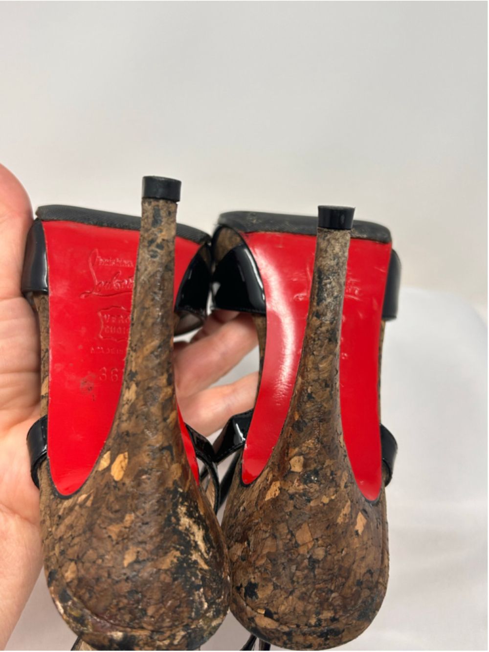 Christian Louboutin Activa Cork Platform Slingback Heels Black Patent 36.5 - Picture 8 of 9